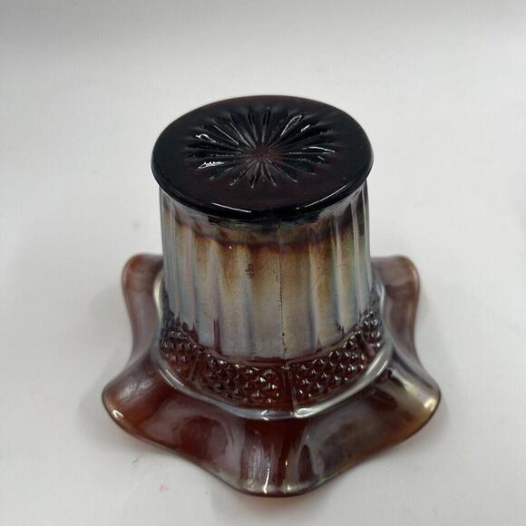 NORTHWOOD AMETHYST CARNIVAL GLASS HAT CASE FLUTED RIM 5 1/4" x 3 3/8" - Picture 3 of 6